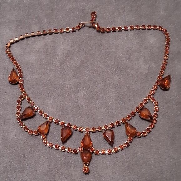 Vintage Topaz Rhinestone Festoon Necklace Teardrop Stones - Picture 2 of 6